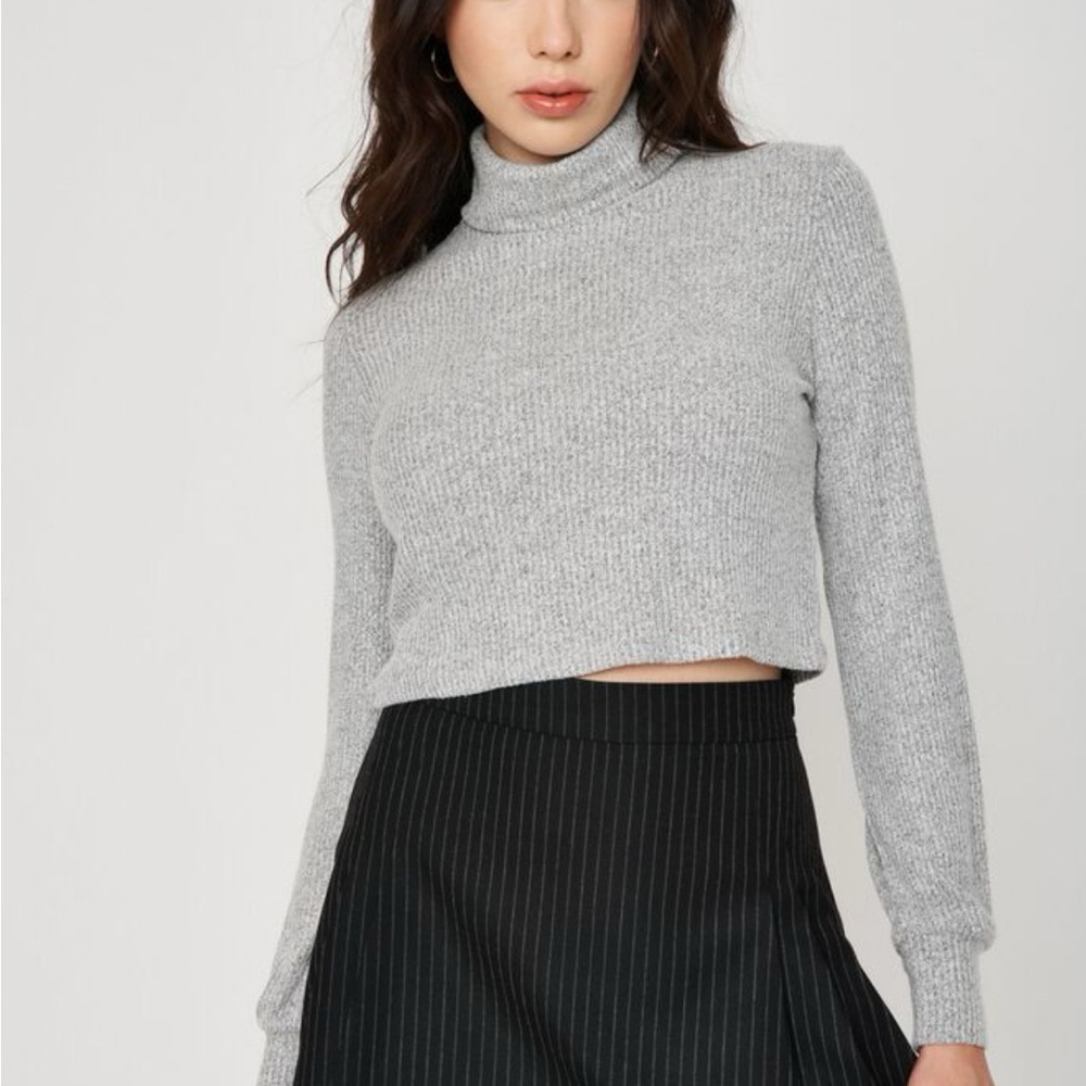 Gray Ribbed Tatiana Turtleneck Sweater